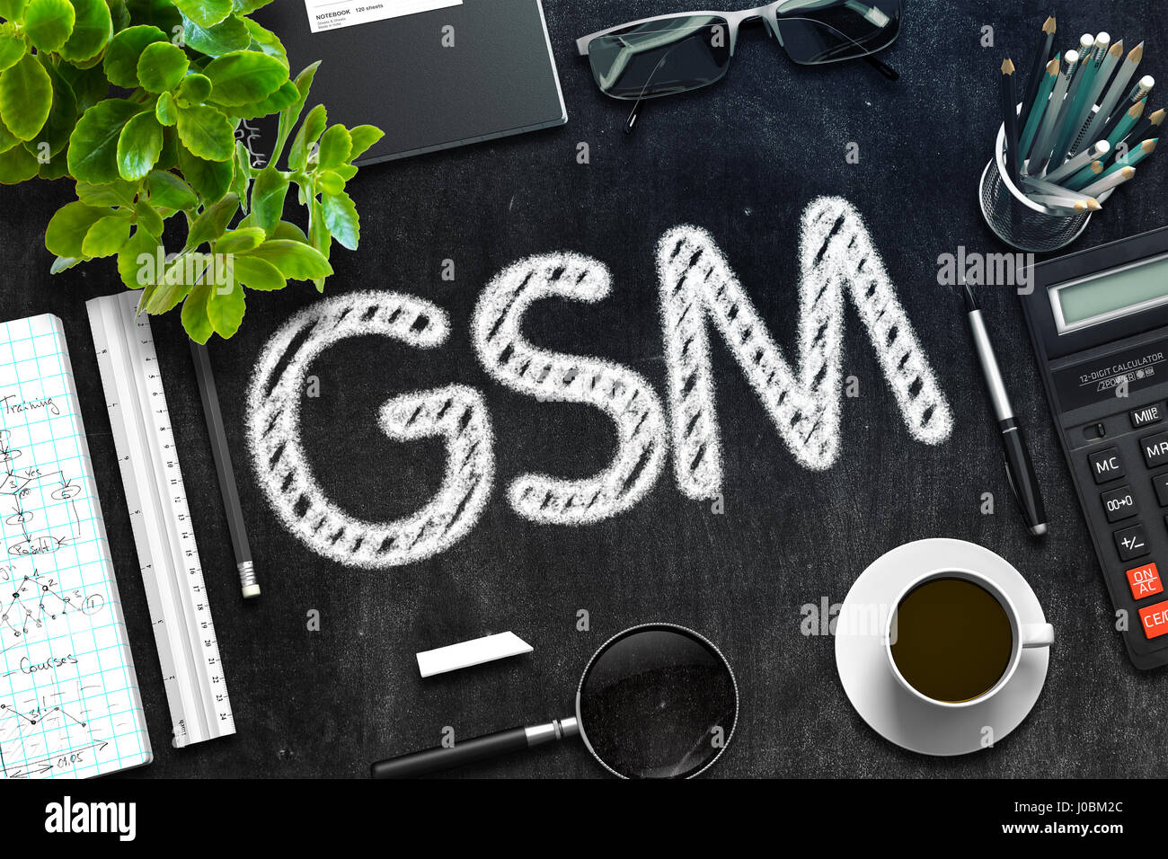 Concetto GSM sulla lavagna. Il rendering 3D. Foto Stock