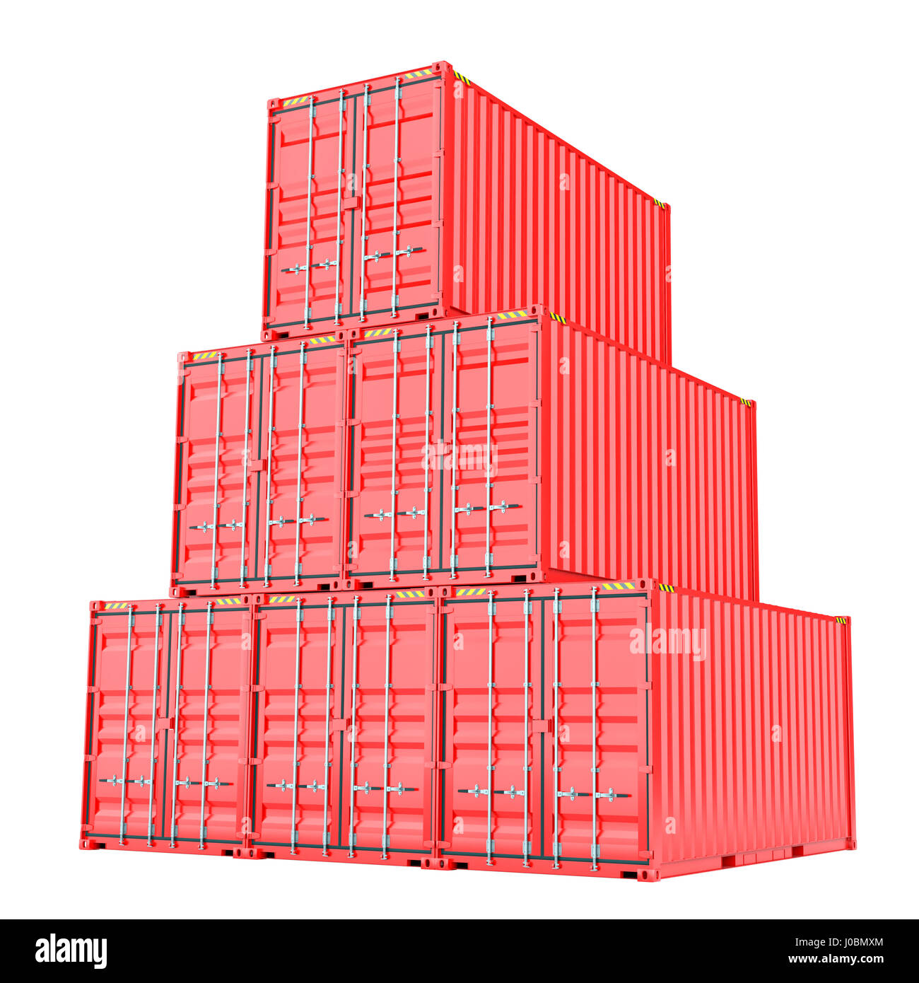 Rosso impilati ai contenitori di carico su bianco Foto Stock