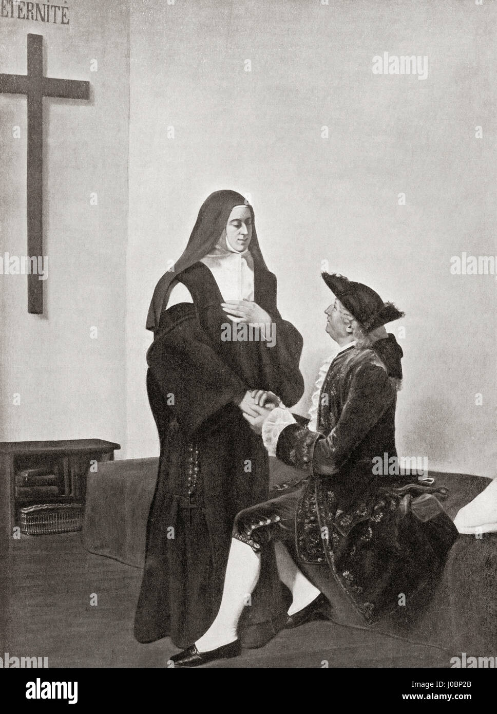 Una visita di Luigi XV a sua figlia Louise. Louis XV, 1710 - 1774, aka Louis l amata. Il monarca della Casa di Borbone che governarono come Re di Francia e Navarra. Venerabile Luisa di Francia, 1737 - 1787. Più giovane figlia di Luigi XV, aka Madame Louise dal 1740. Entrò nel Carmelo in 1770 sotto il nome di Teresa di Sant'Agostino. Da Hutchinson nella storia delle nazioni, pubblicato 1915. Foto Stock