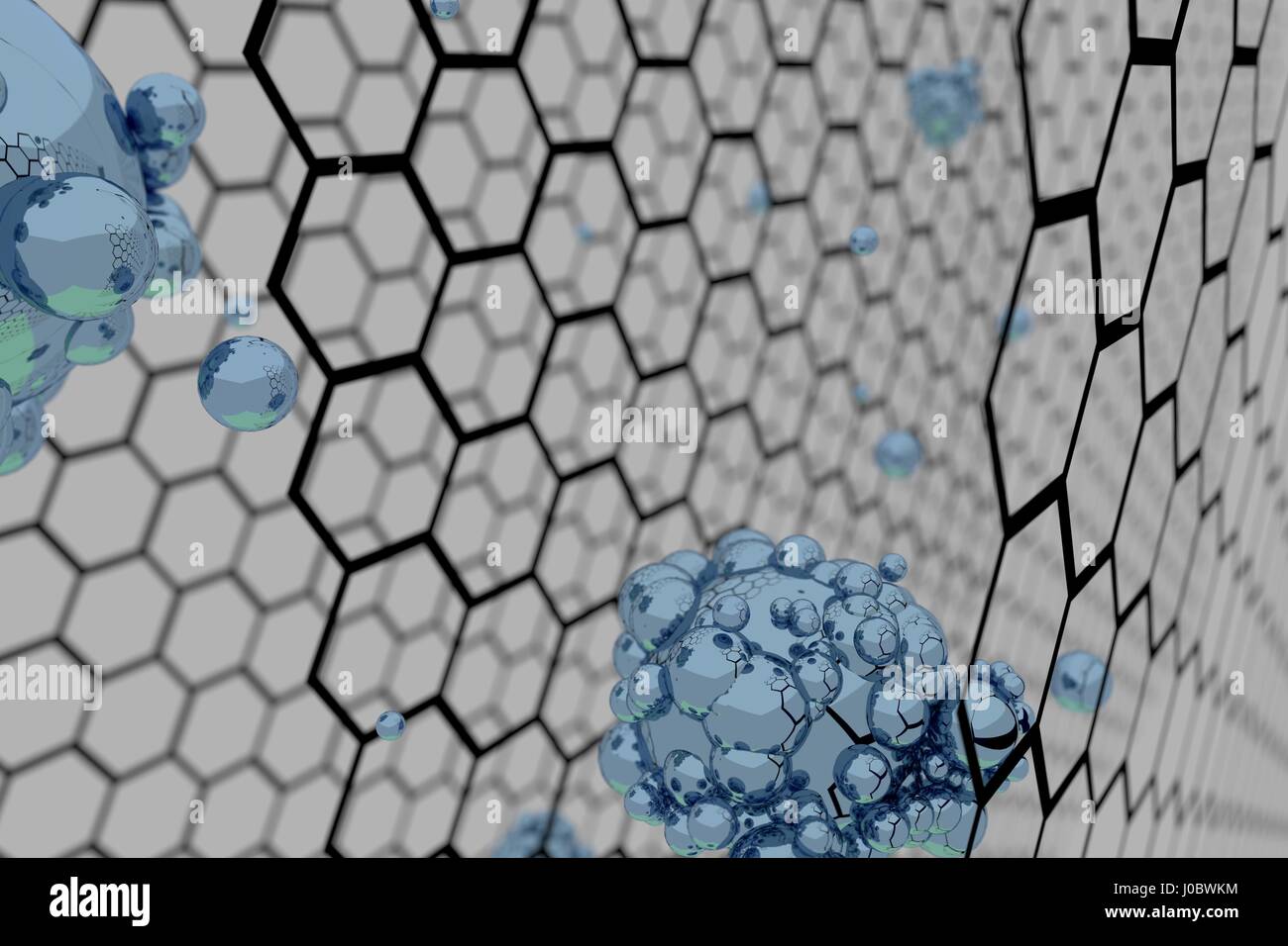 3D render illustrazione del grafene struttura atomica - nanotecnologie illustrazione dello sfondo Foto Stock