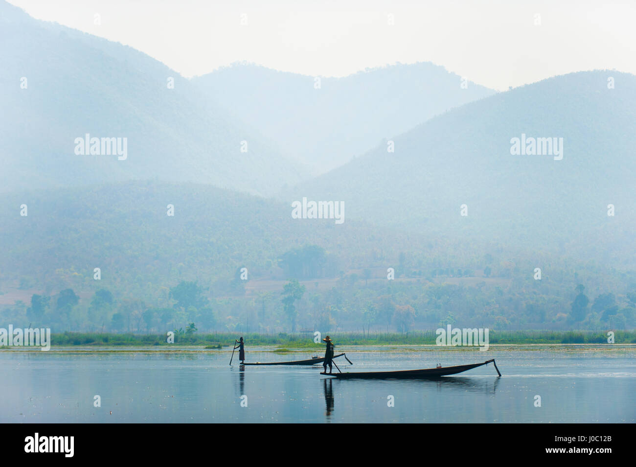 I pescatori sul Lago Inle, Myanmar (Birmania), Asia Foto Stock
