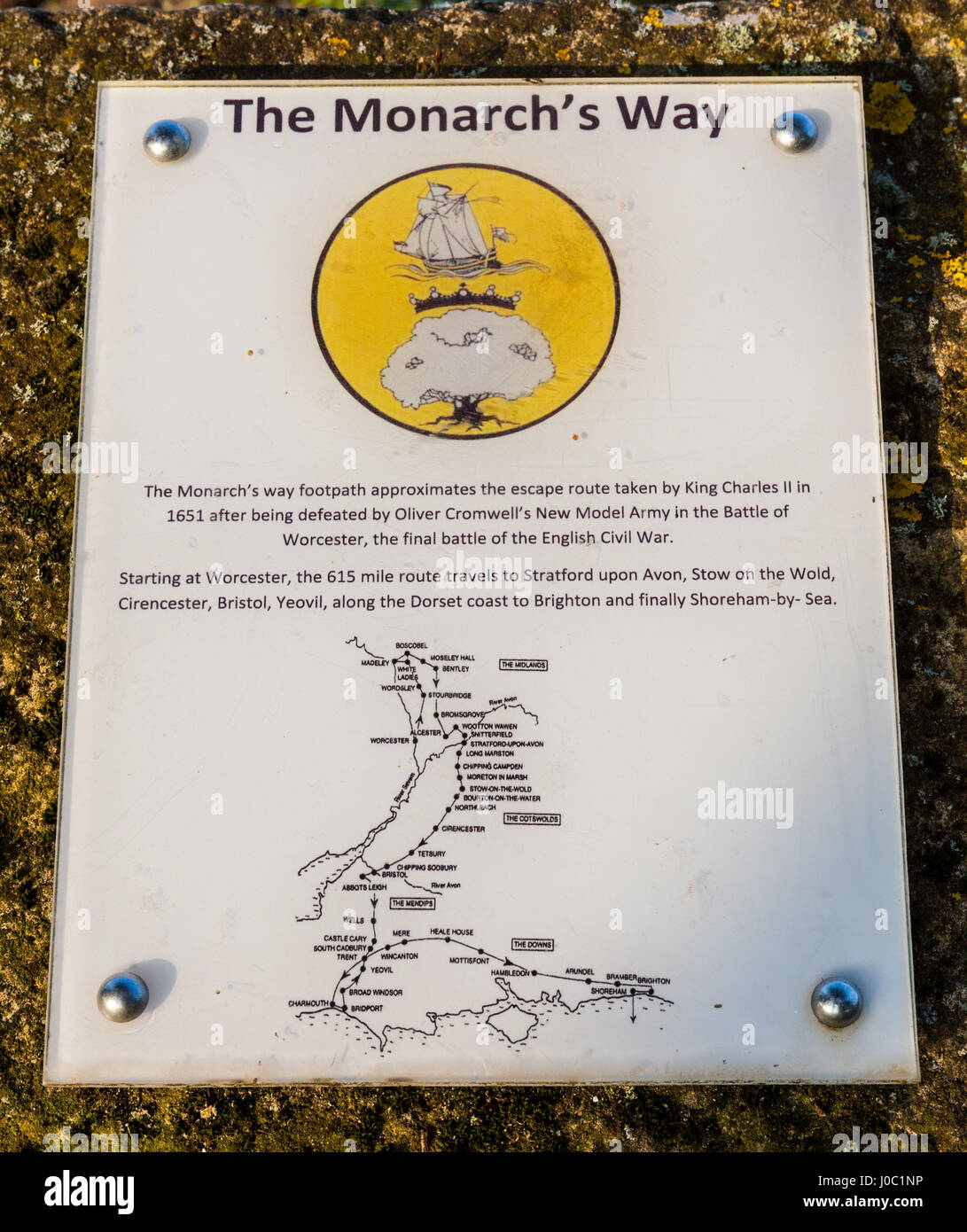 Il monarca del cammino di sentiero attraverso i motivi della Royal Agricultural University, vicino a Cirencester, Gloucestershire, England, Regno Unito Foto Stock