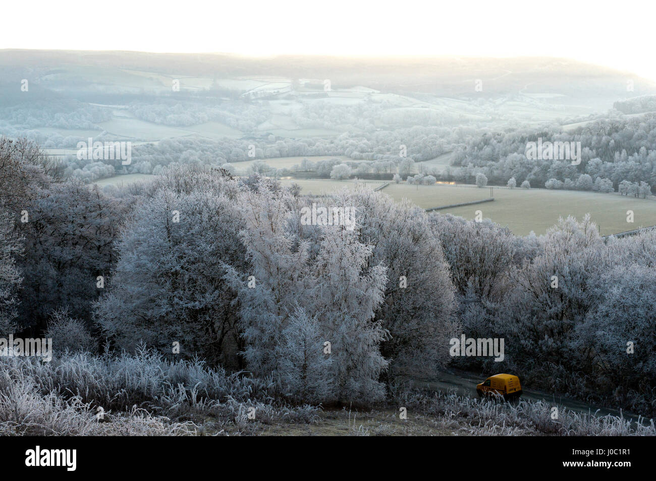 Frosty paesaggio, Powys, Wales, Regno Unito Foto Stock