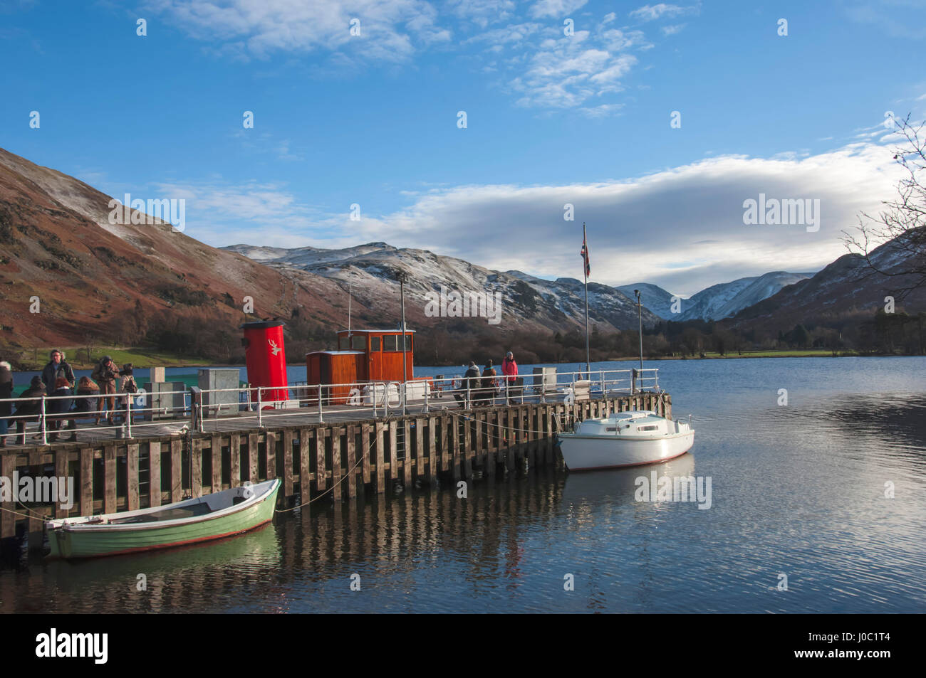 Glenridding imbarcadero dei battelli, Lake Ullswater, Parco Nazionale del Distretto dei Laghi, Cumbria, England, Regno Unito Foto Stock