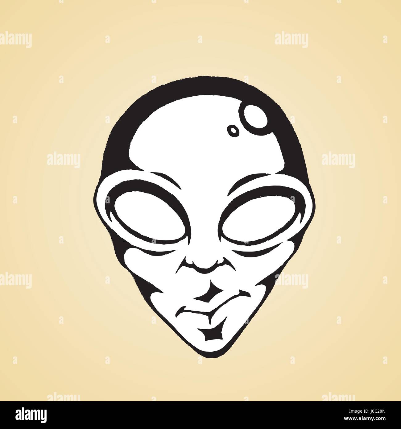 Illustrazione vettoriale di un stile Scratchboard disegno a inchiostro di un alieno faccia con riempimento bianco Illustrazione Vettoriale