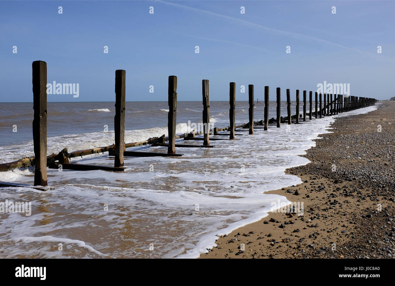 Impossibile le difese del mare, sheringham, North Norfolk, Inghilterra Foto Stock