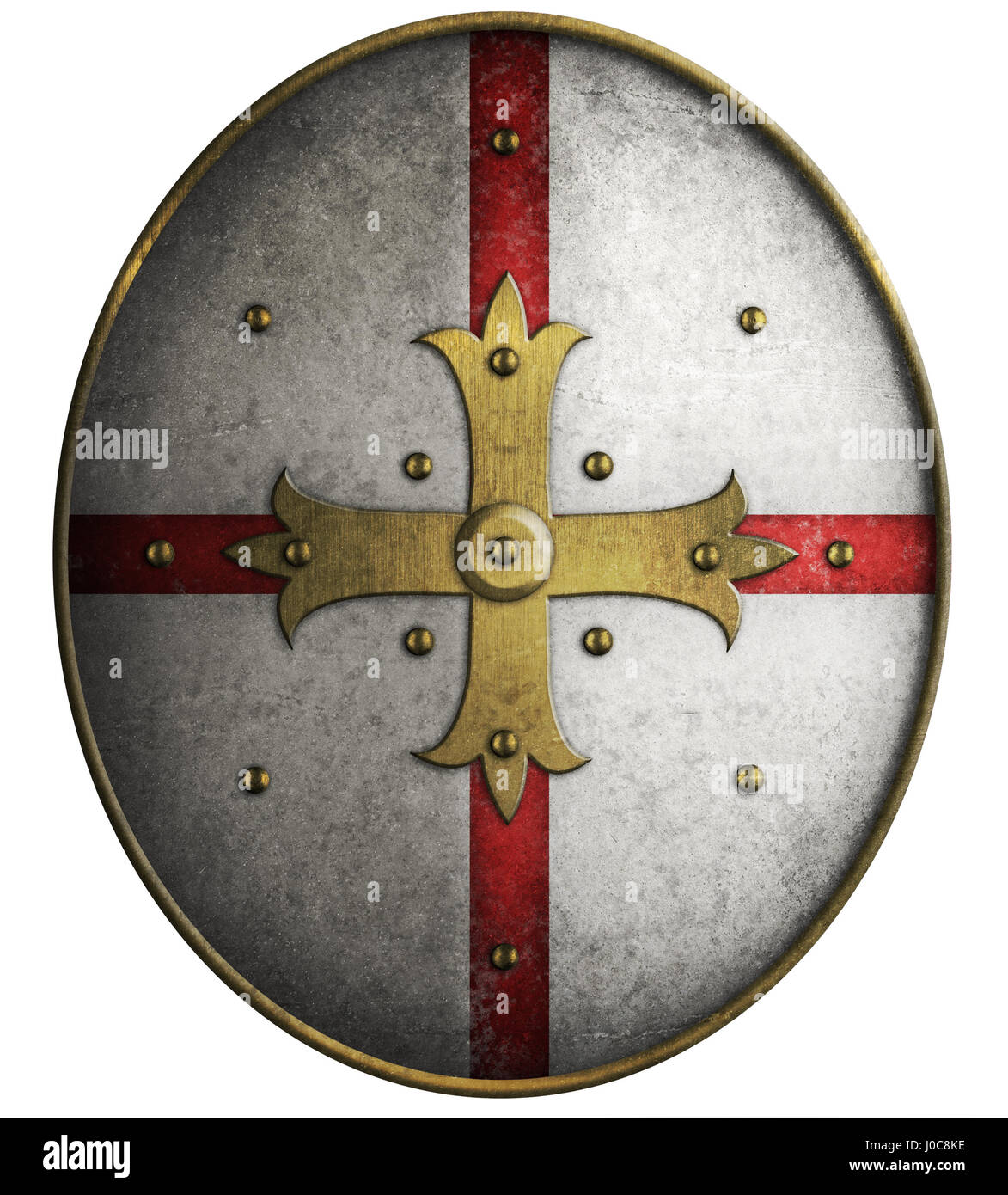 Ovale scudo medievale con golden cross 3d illustrazione Foto Stock