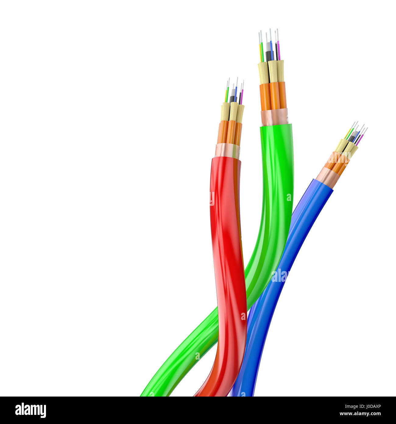 I cavi in fibra ottica in colori RGB 3d rendering immagine Foto Stock