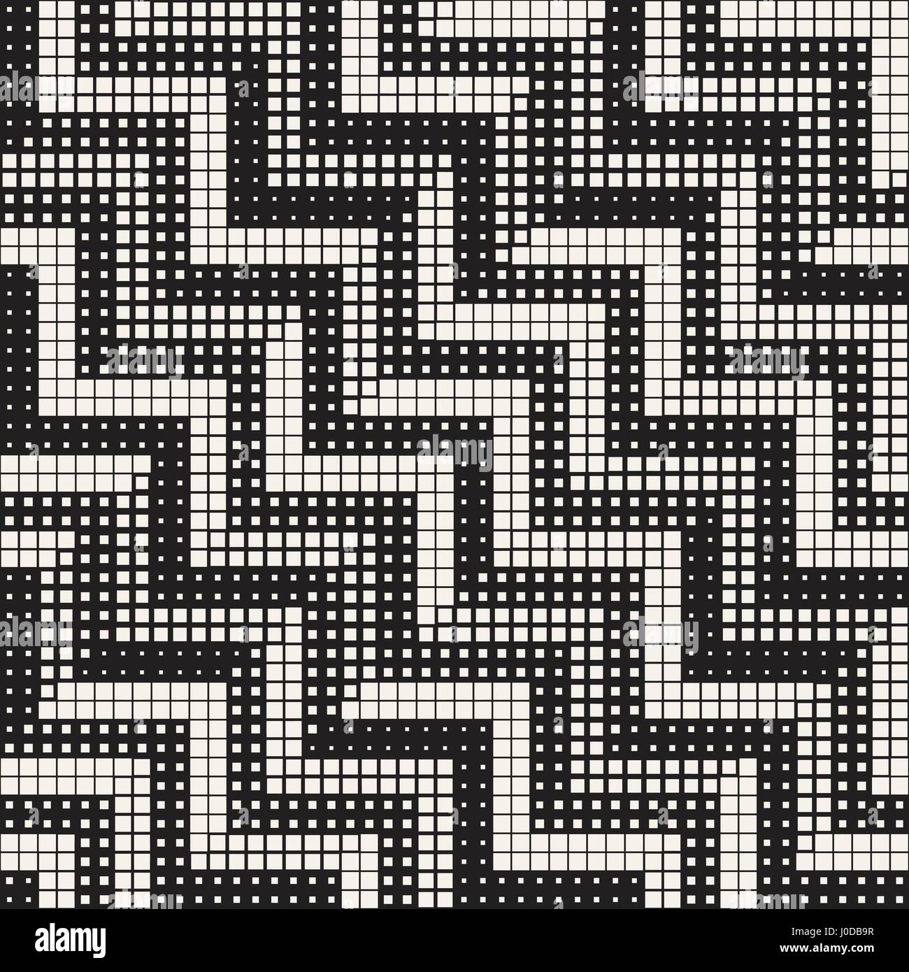 Seamless irregolare pattern geometrico. Abstract in bianco e nero di sfondo dei mezzitoni. Vettore rettangoli caotica Texture a zig-zag Illustrazione Vettoriale