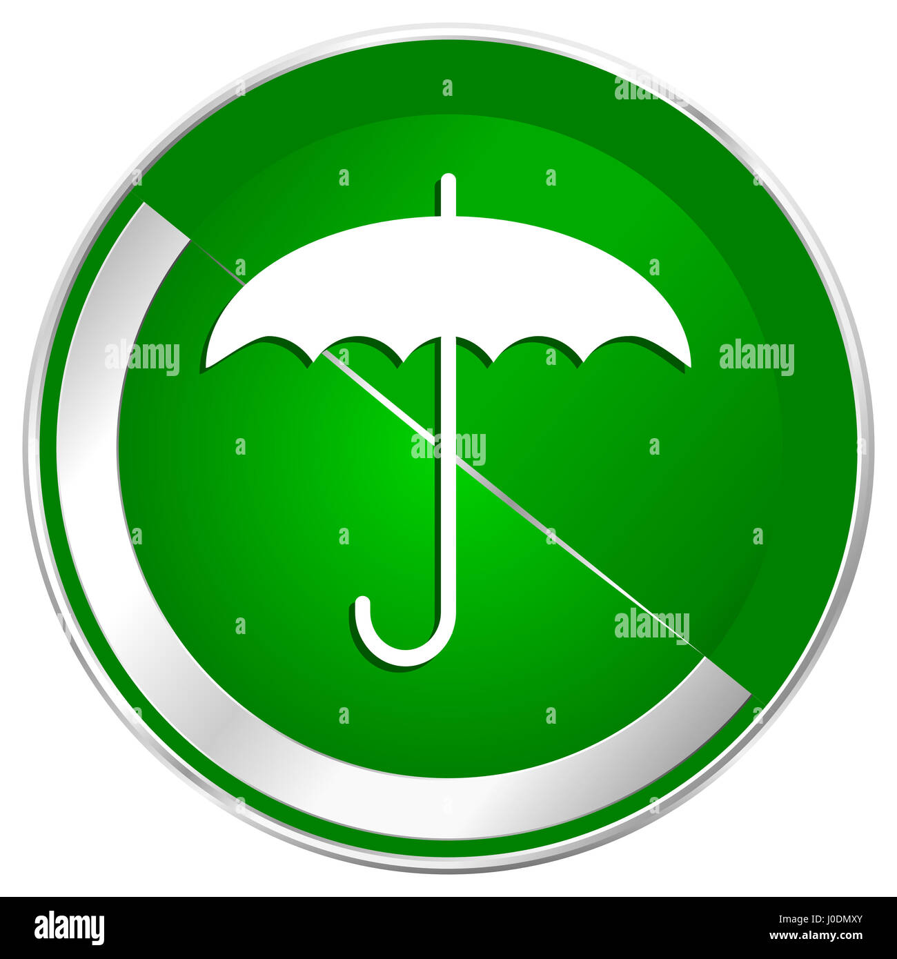 Ombrello silver bordo metallico verde icona web per le applicazioni mobili e internet. Foto Stock