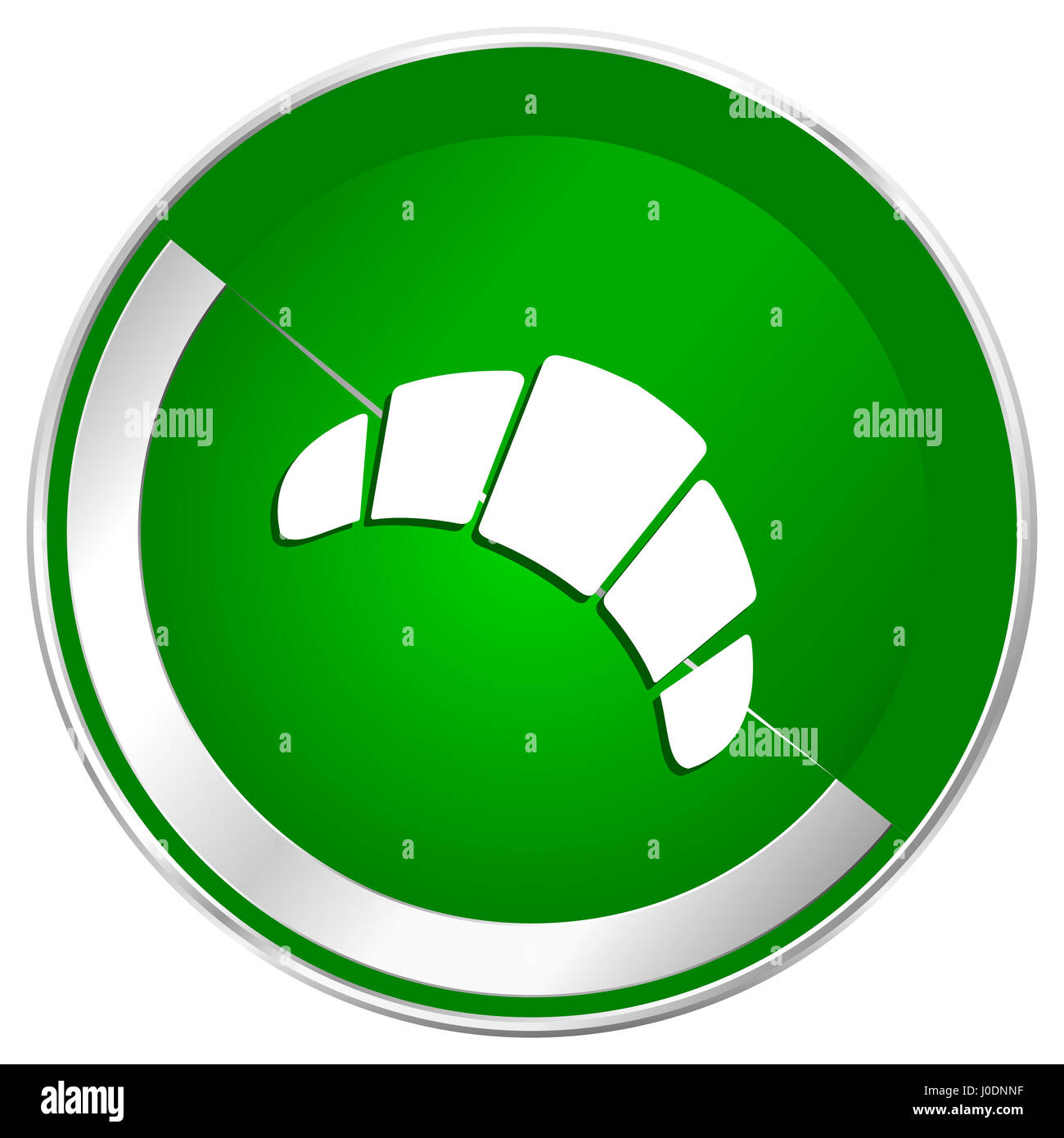 Croissant d'argento metallizzato confine verde icona web per le applicazioni mobili e internet. Foto Stock