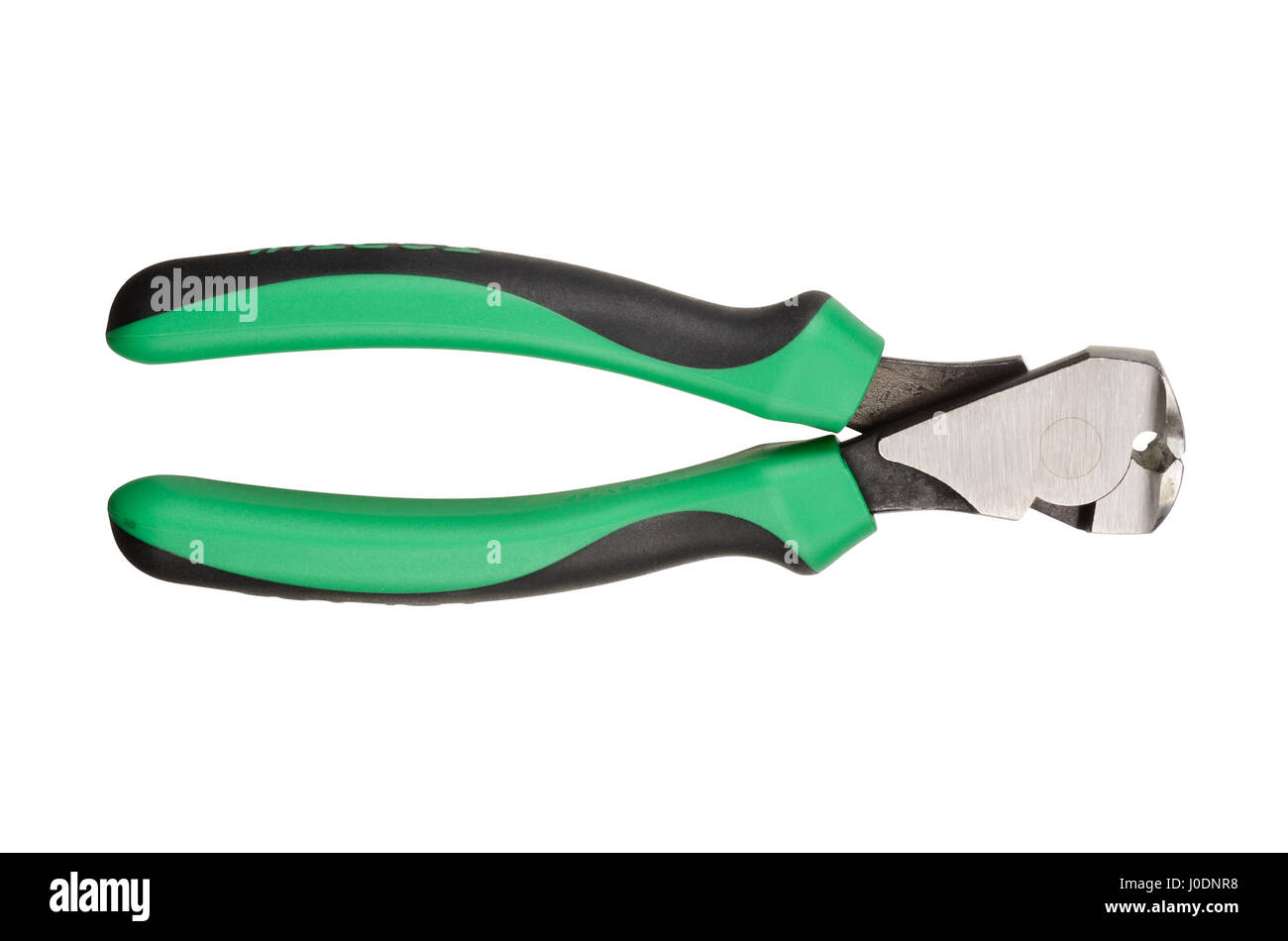 Filo verde tagliente isolato su sfondo bianco. Tracciato di ritaglio Foto Stock