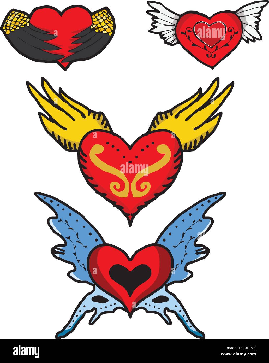 Cuore rosso di Angelo e diavolo ali Illustrazione Vettoriale