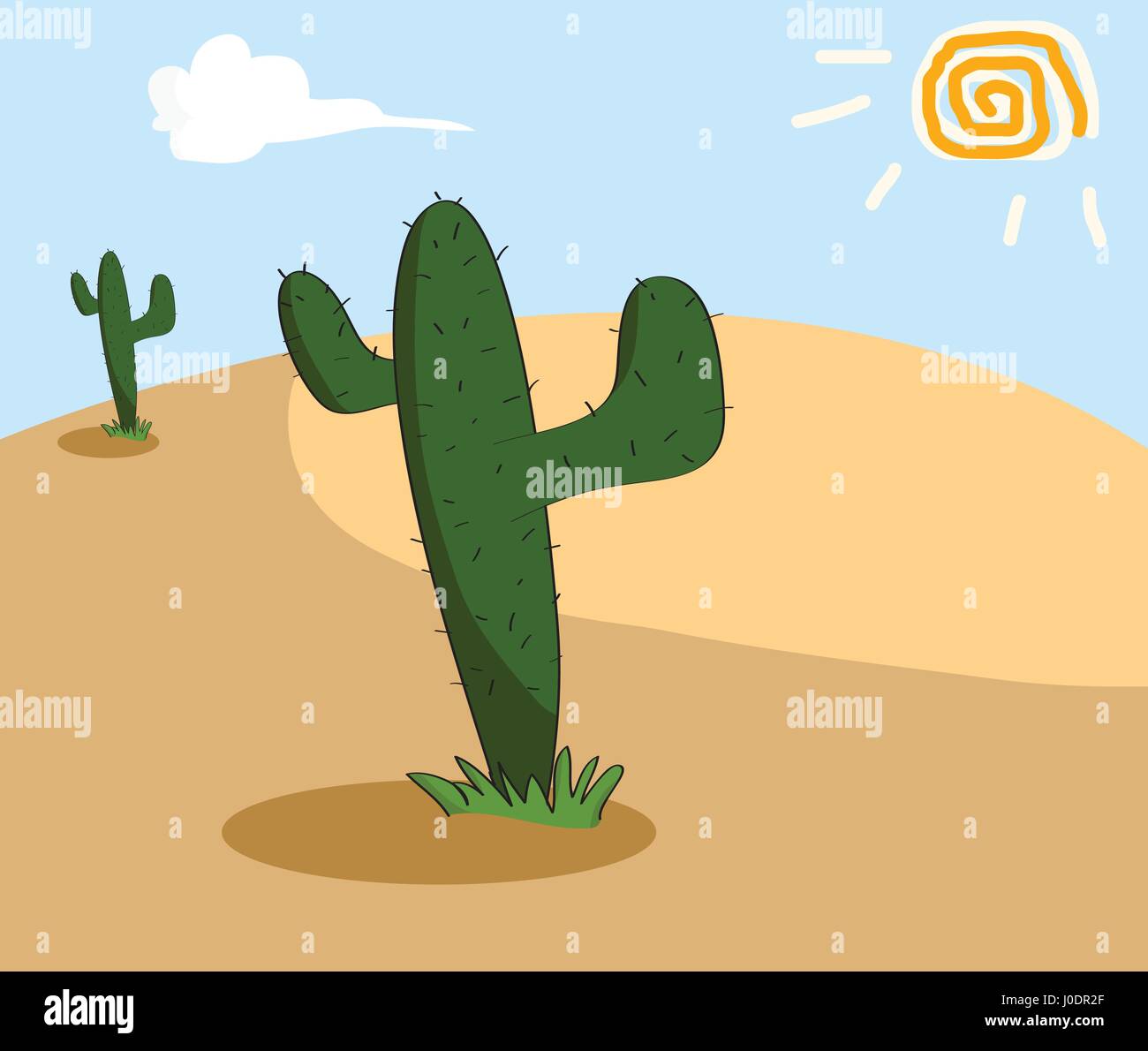 Il Cactus cresce nel deserto arido Illustrazione Vettoriale