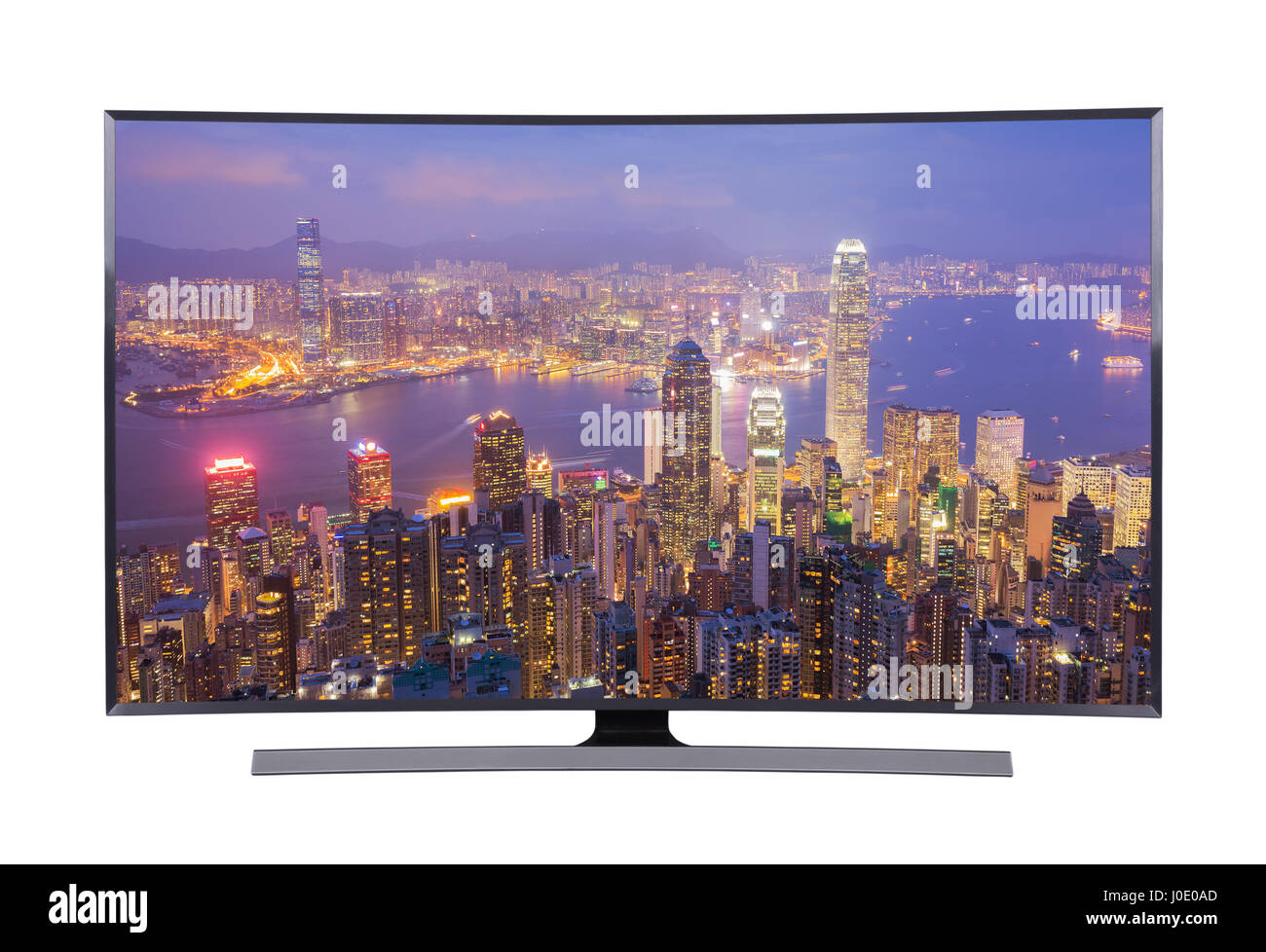 Grande led tv con vista cityscape isolati su sfondo bianco Foto Stock