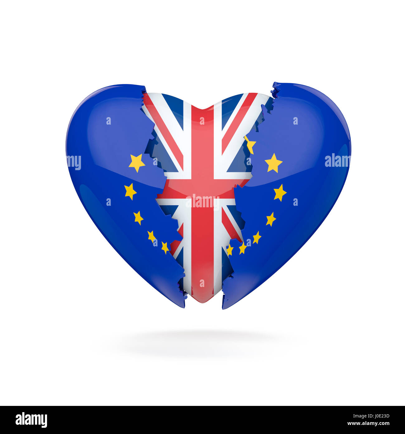 Cuore Brexit break / 3D illustrazione del cuore dell'UE la rottura rivelando Unione Jack all'interno Foto Stock