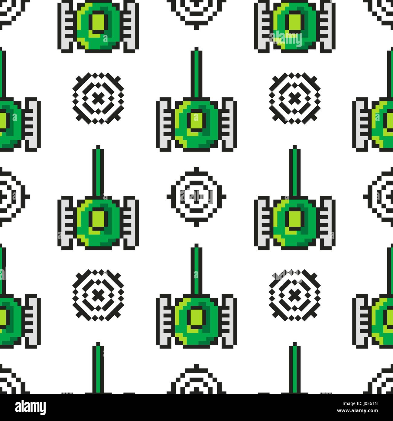 Pixel Art oggetti vettoriali per creare Moda modello senza giunture. Sfondo con serbatoi, target per ragazzi. trendy 80s-90s style Illustrazione Vettoriale