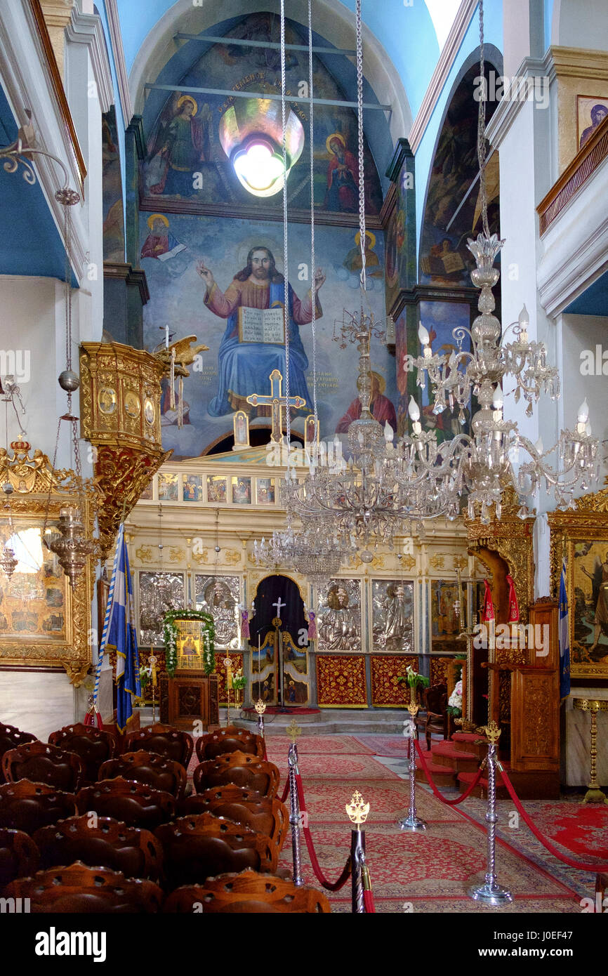 Interno chiesa greco-ortodossa Foto Stock