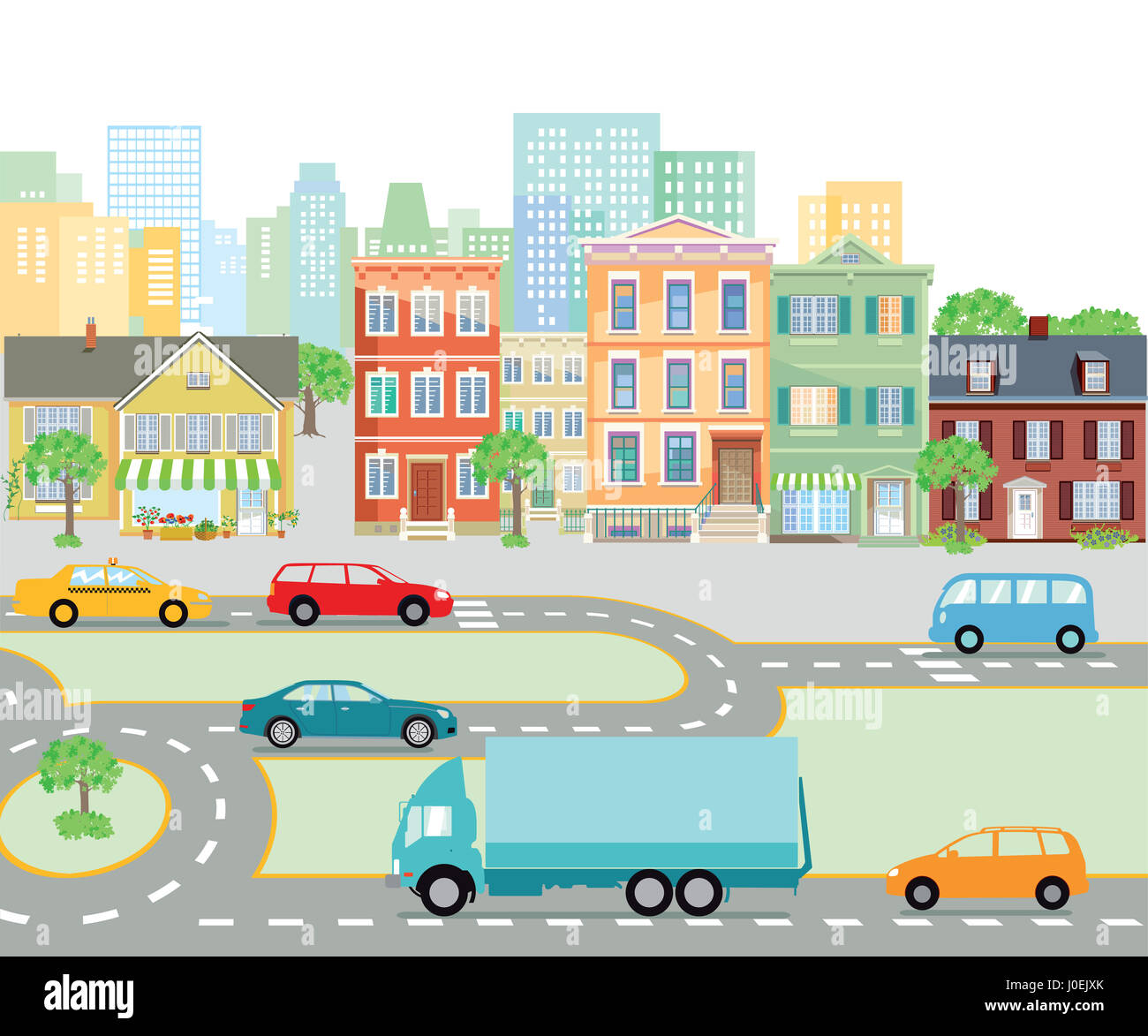 Il traffico urbano nella città, illustrazione di trasporto Foto Stock