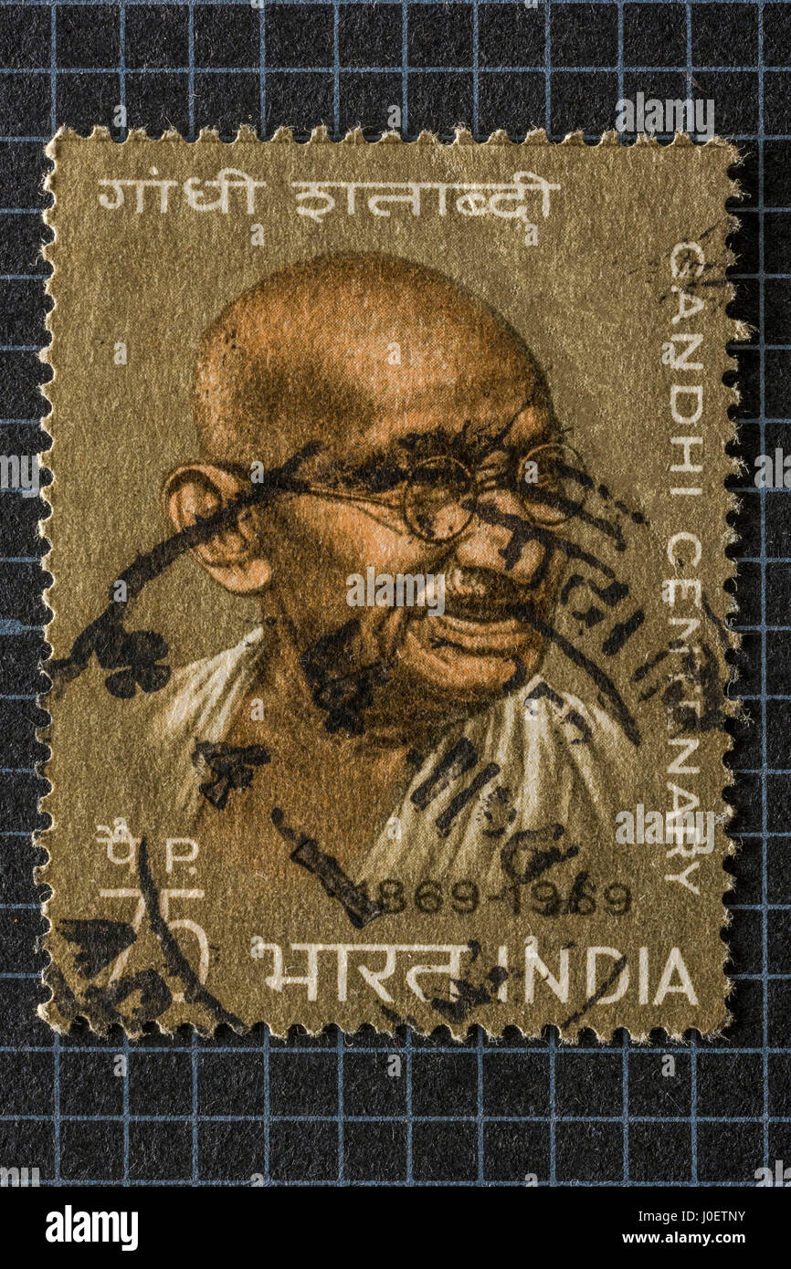 Il Mahatma Gandhi centenario, francobolli, India, Asia Foto Stock