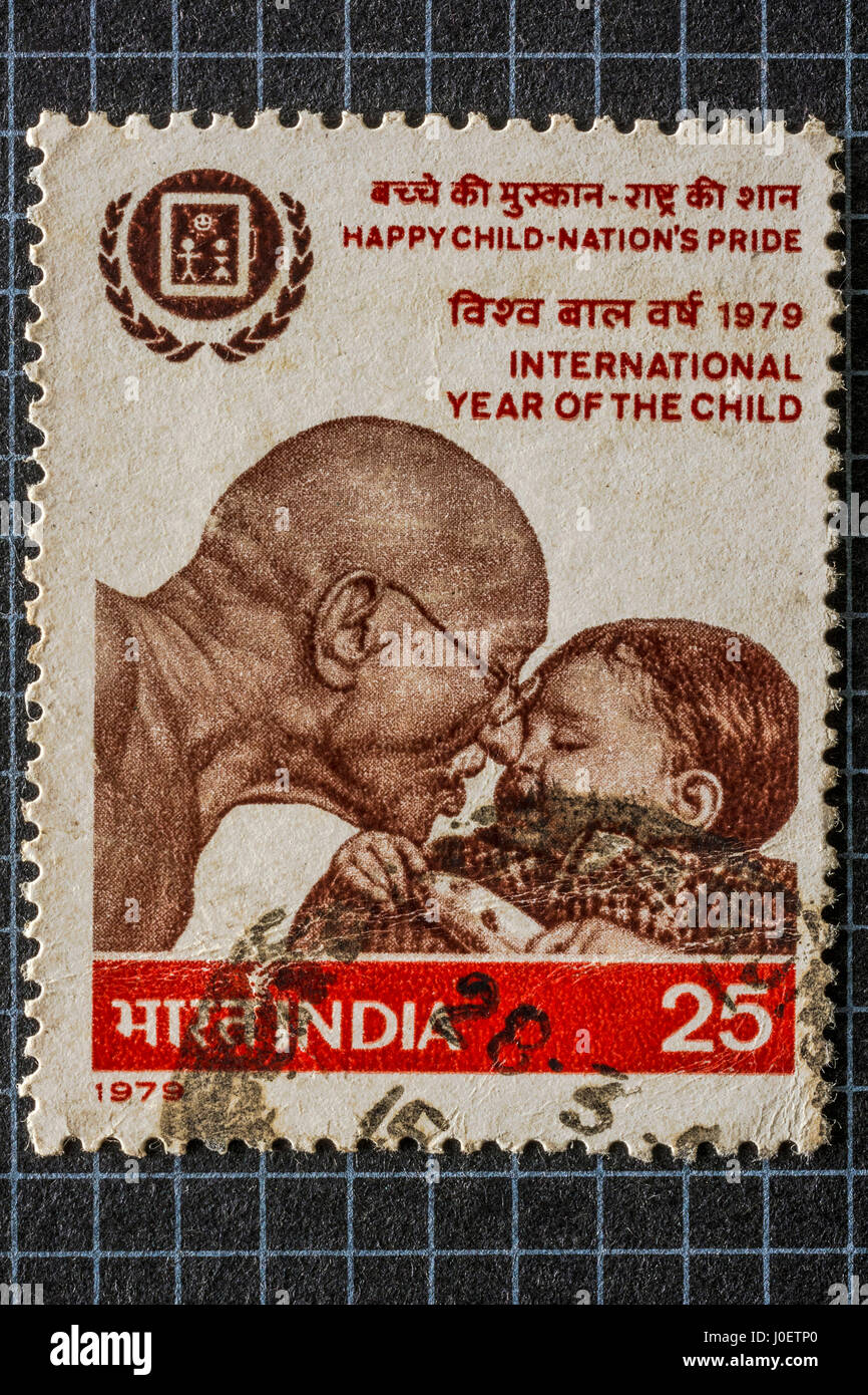 Anno Internazionale del fanciullo, francobolli, India, Asia Foto Stock