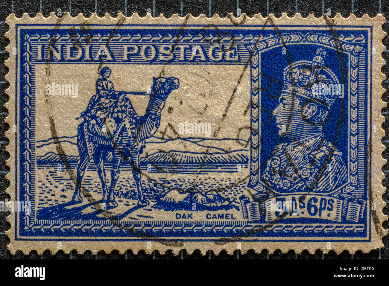 Vecchio trasporto vintage dak camel mail service 3 anna 6 torte, francobolli, India, Asia Foto Stock