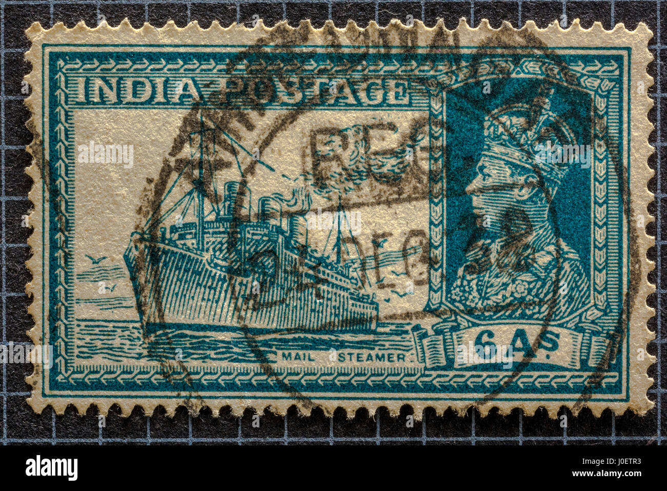 La posta di trasporto sistema di cottura a vapore 6 annas, francobolli, India, Asia Foto Stock