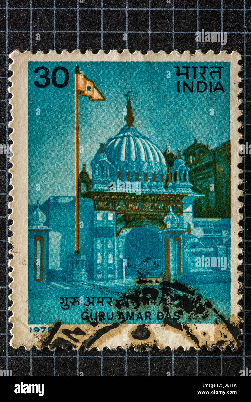Guru Amar Das Guru sikh sikhismo, francobolli, India, Asia Foto Stock
