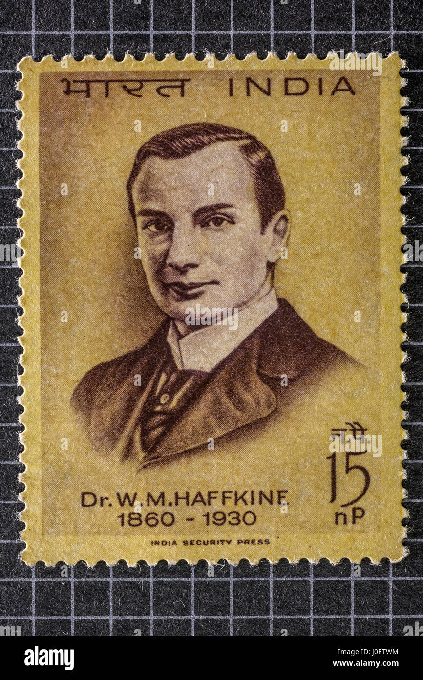 Dr W M Haffkine, francobollo, India, Asia Foto Stock