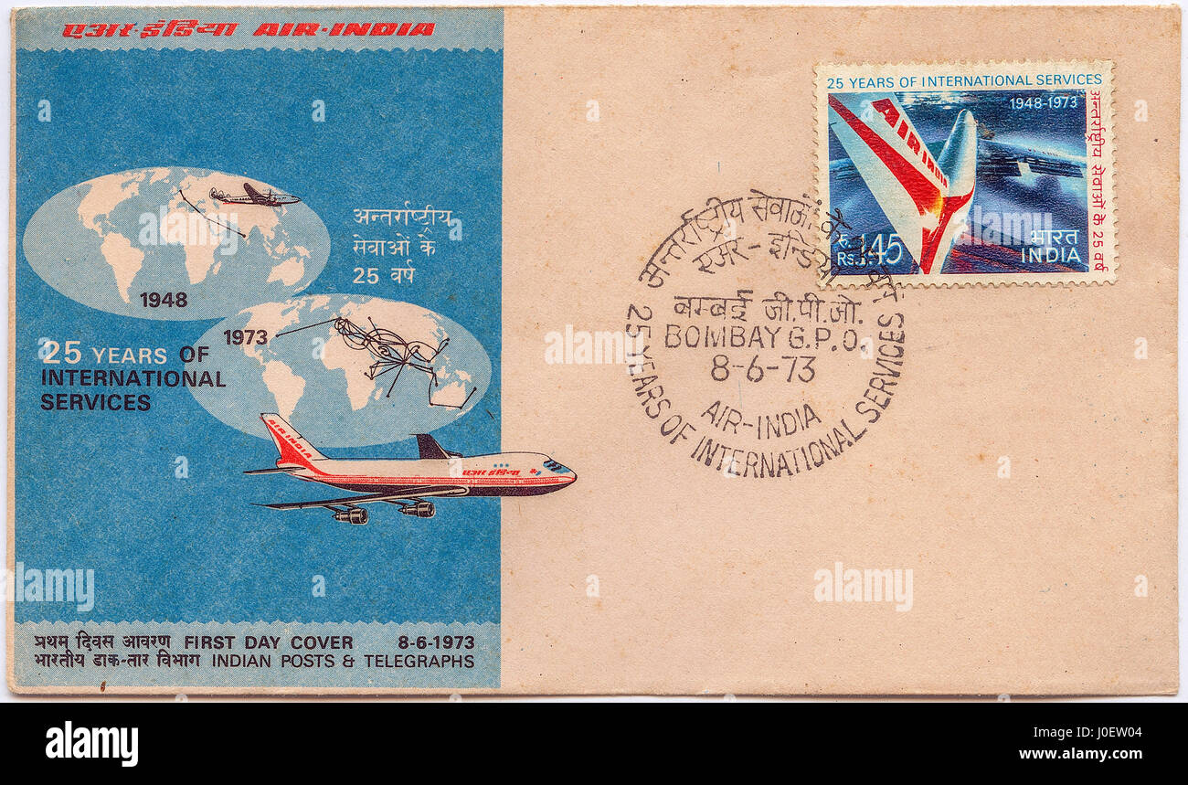 Primo giorno coprire di francobolli di air india Foto Stock