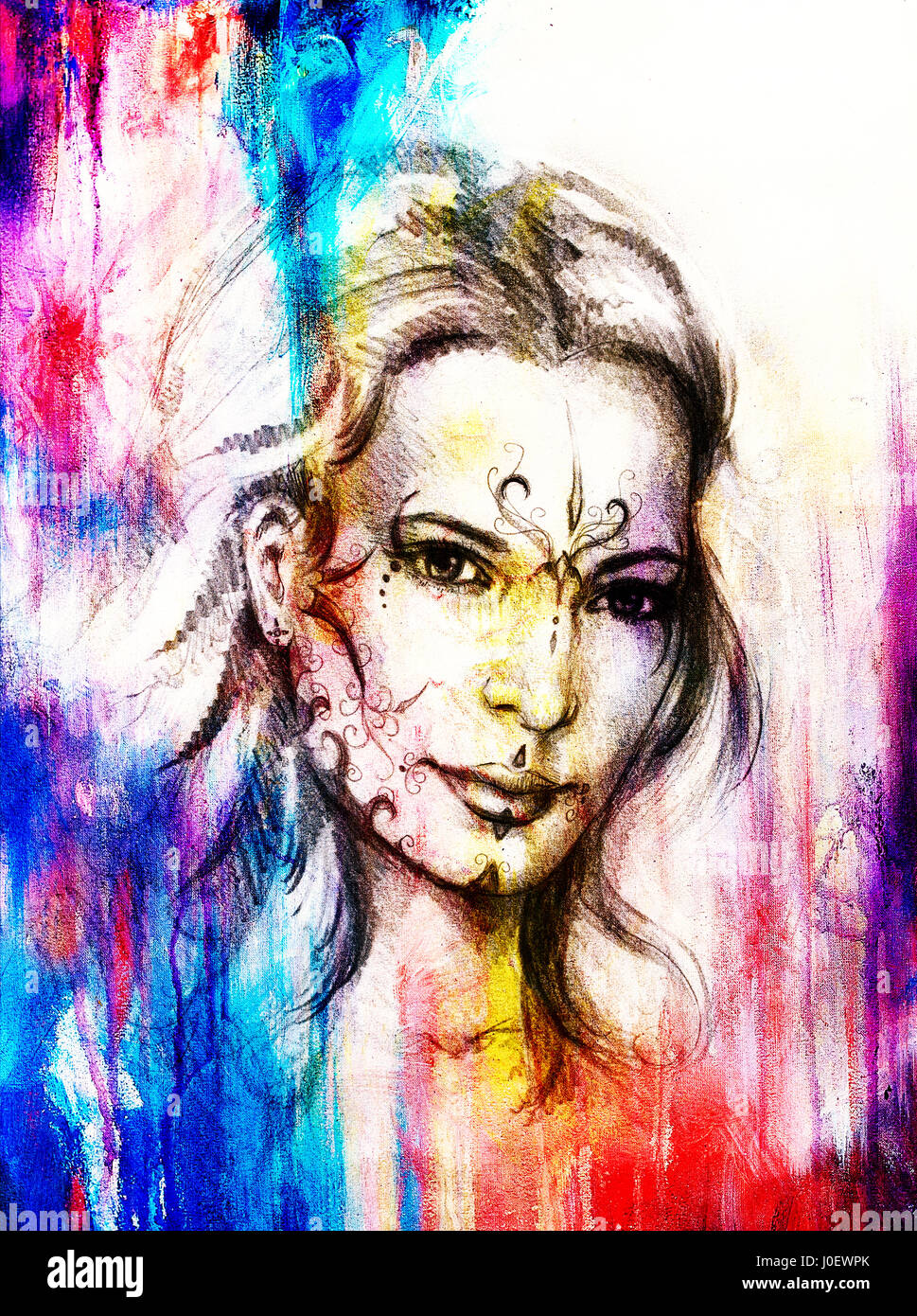 Mystic donna con ornamento sul viso. disegno a matita su carta vecchia Foto  stock - Alamy