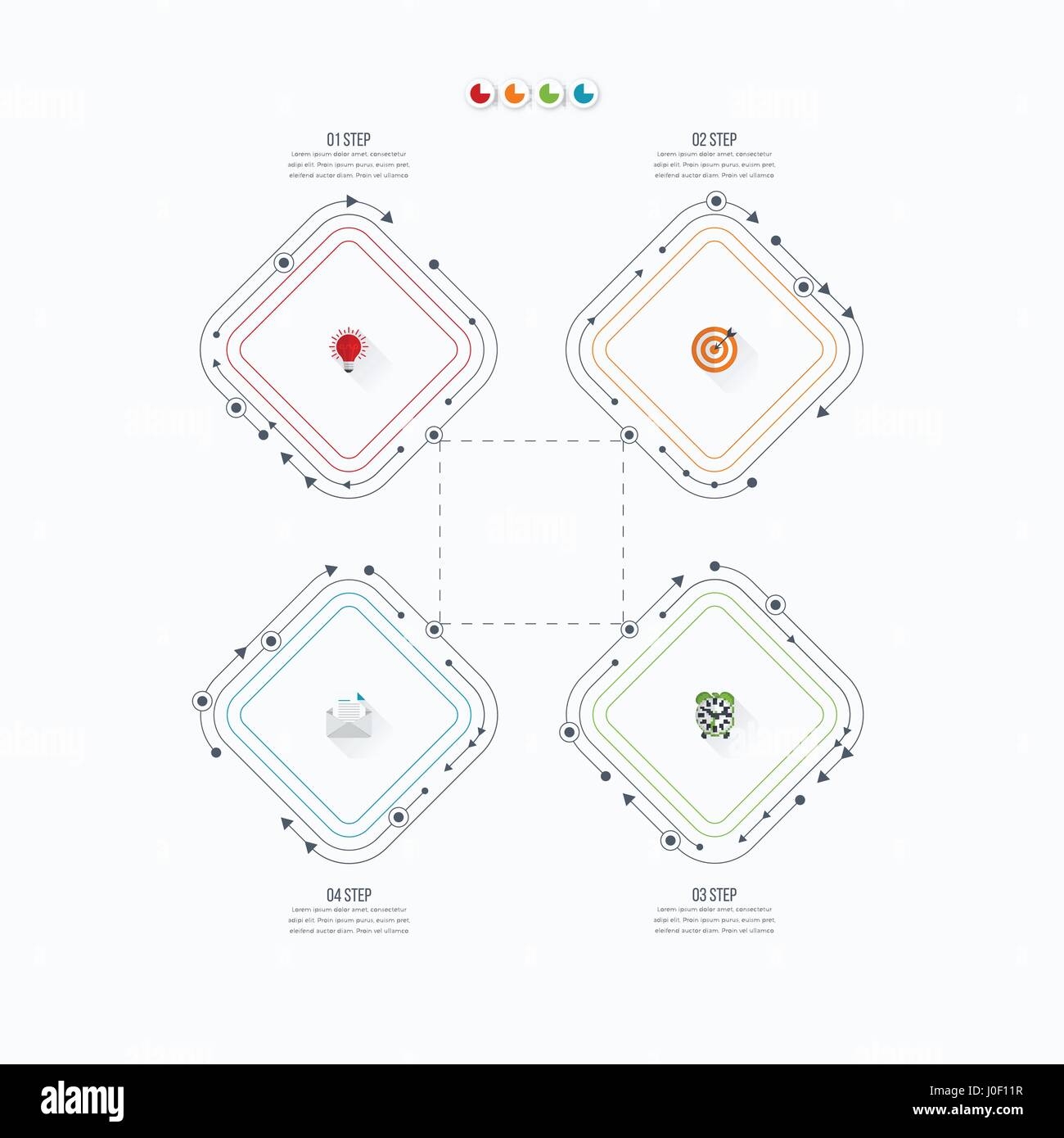 Modello Infographics quattro opzioni con quadrato Illustrazione Vettoriale