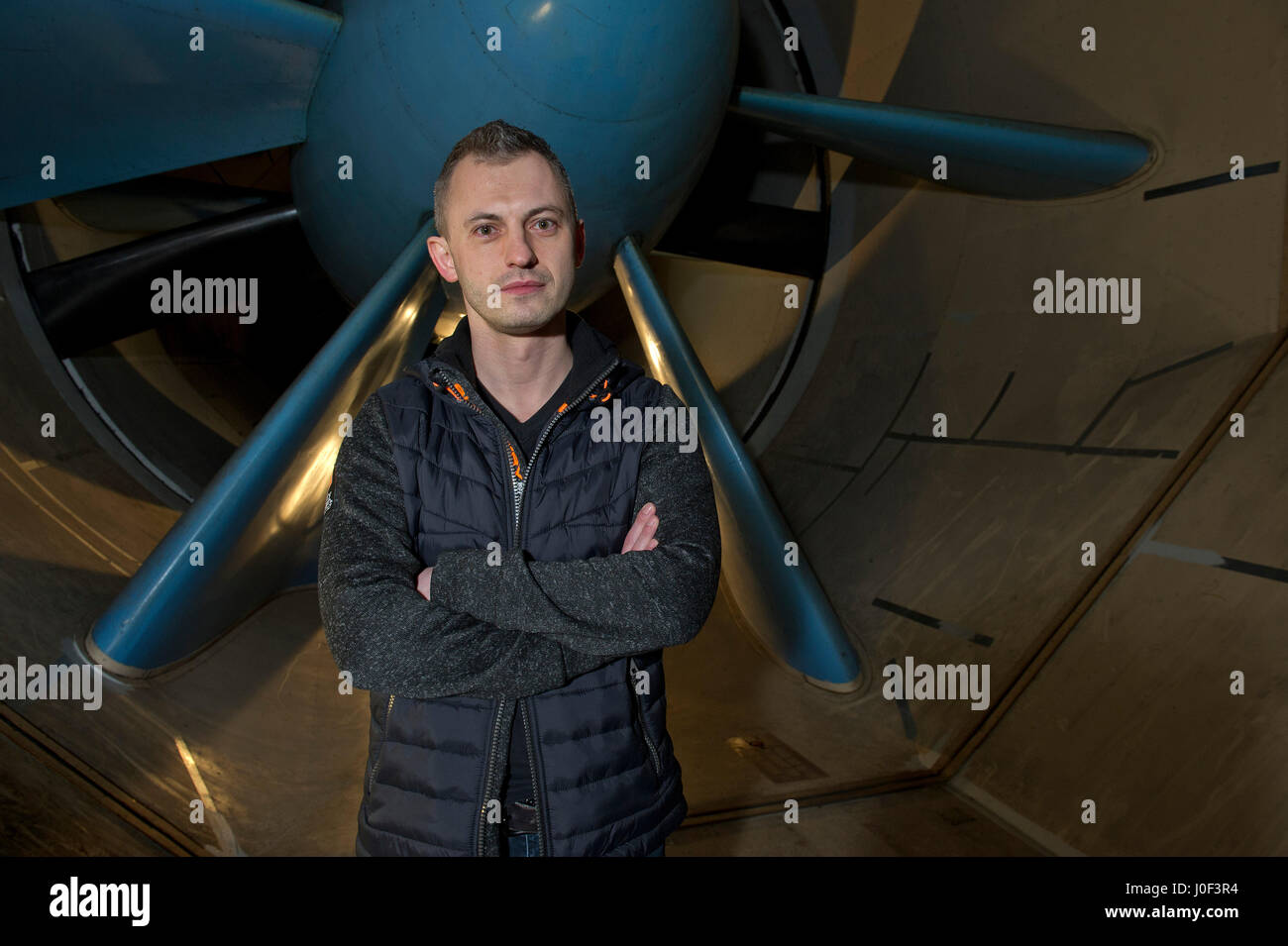 Paolo Eremenko, CTO di Airbus, gruppo a gruppo di Airbus, Filton, Bristol, Regno Unito, nella galleria del vento. Foto Stock