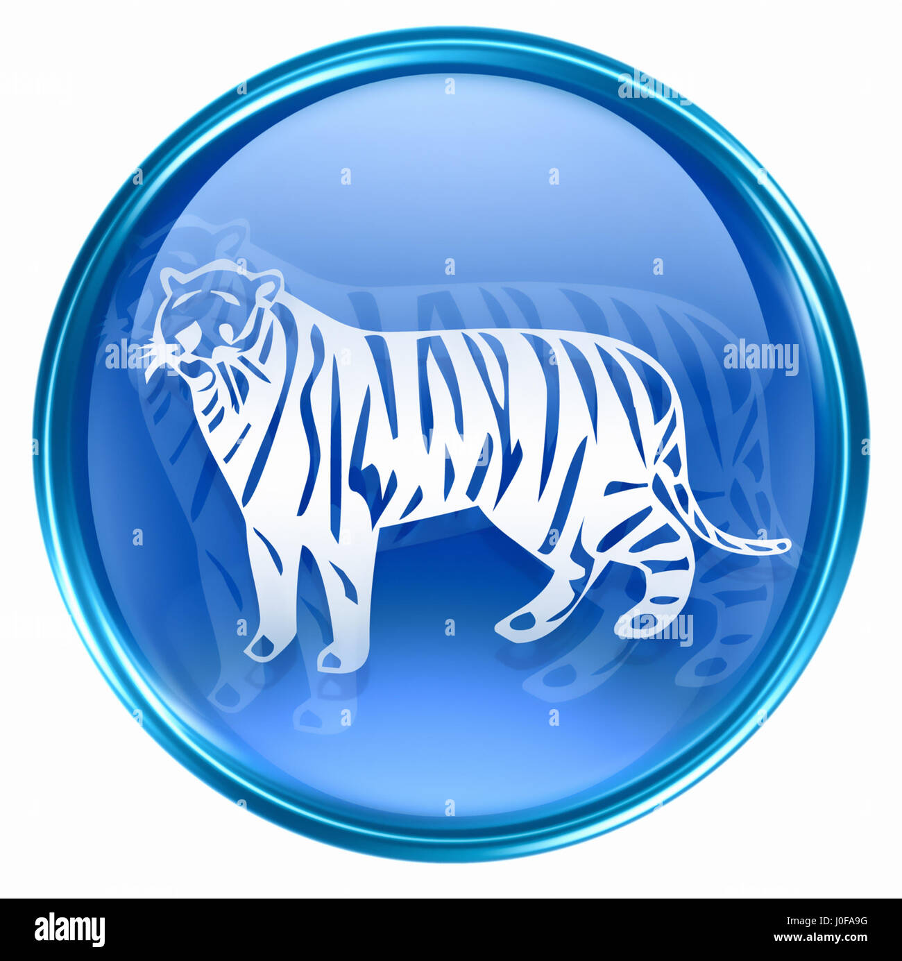 Tiger Zodiac icona blu, isolati su sfondo bianco. Foto Stock