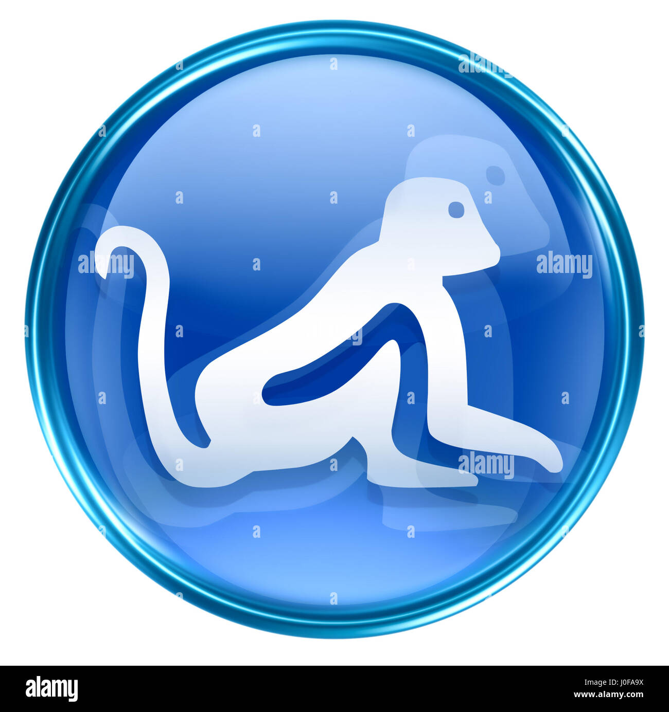 Monkey Zodiac icona blu, isolati su sfondo bianco. Foto Stock