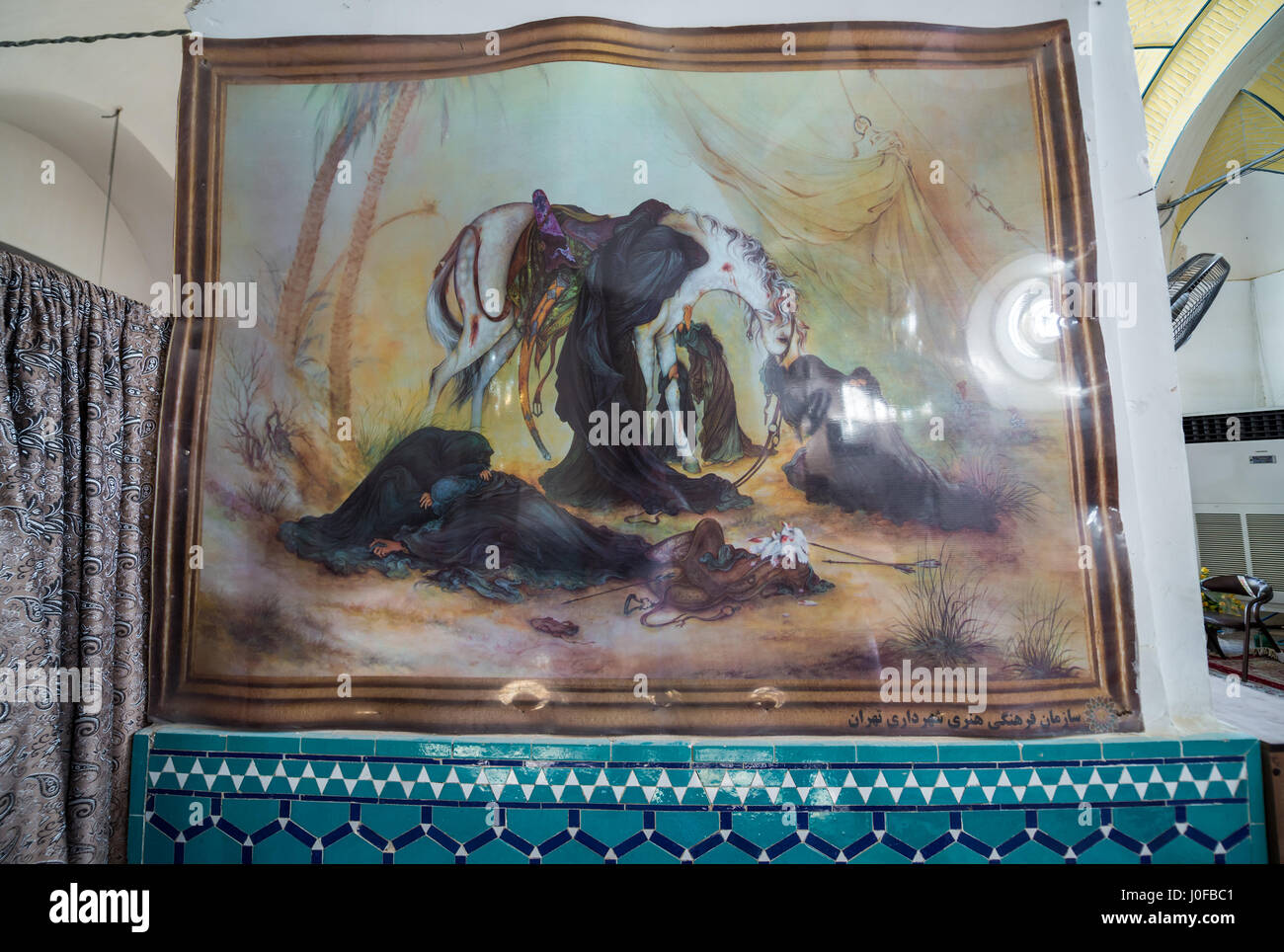 Pictuer di Zuljanah, cavallo di Imam Husayn ibn Ali in moschea sulla Città Vecchia a Kashan città, capitale della contea di Kashan dell'Iran Foto Stock