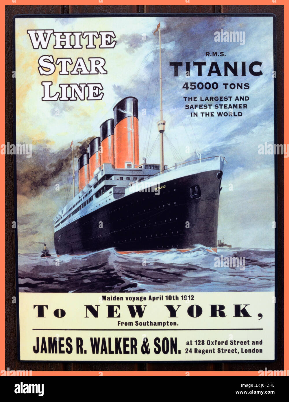 TITANIC Poster Vintage pubblicità replica la prima vela di Titanic a New York 10 Aprile 1912 Titanic affondò in rotta con il 15 aprile 1912 Foto Stock