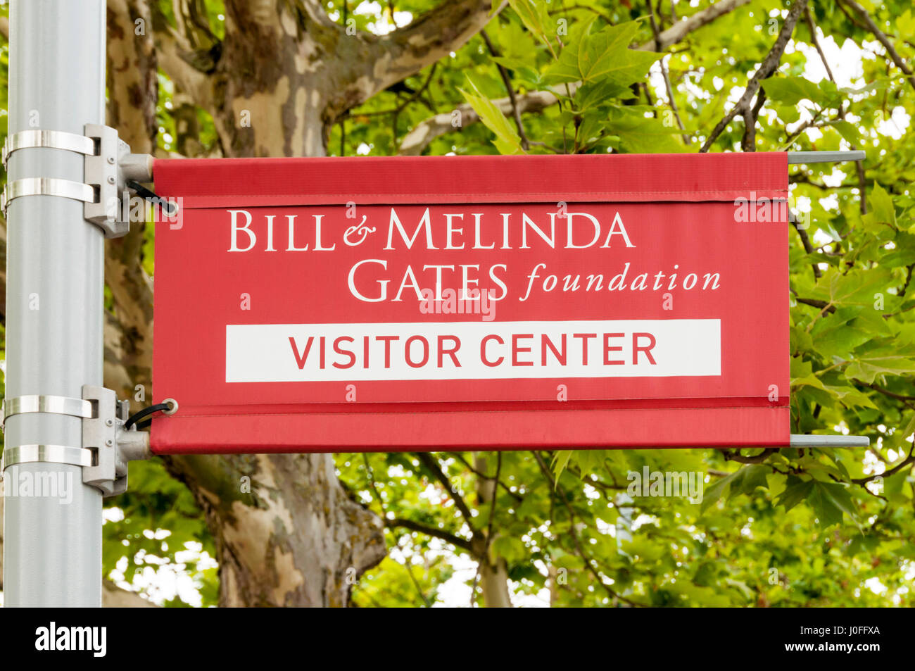 Segno sul Bill & Melinda Gates Foundation Visitor Center di Seattle, Stati Uniti d'America Foto Stock