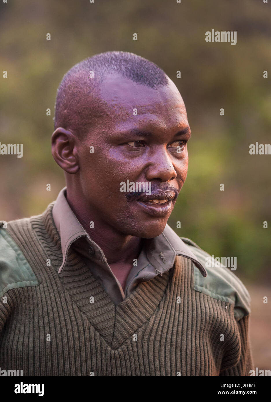 Segnalatori acustici Askari guardia in Masai Mara National Park in Kenya Foto Stock