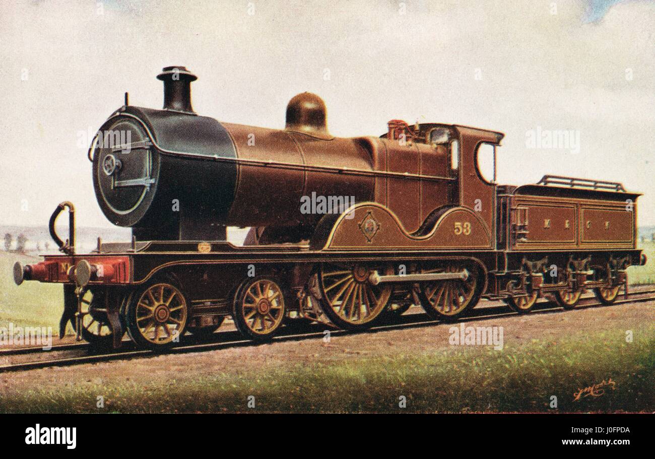 Locomotiva n. 53: 4-4-0 Express motore lato passeggero, da un dipinto di F Moore. Colore Foto Stock