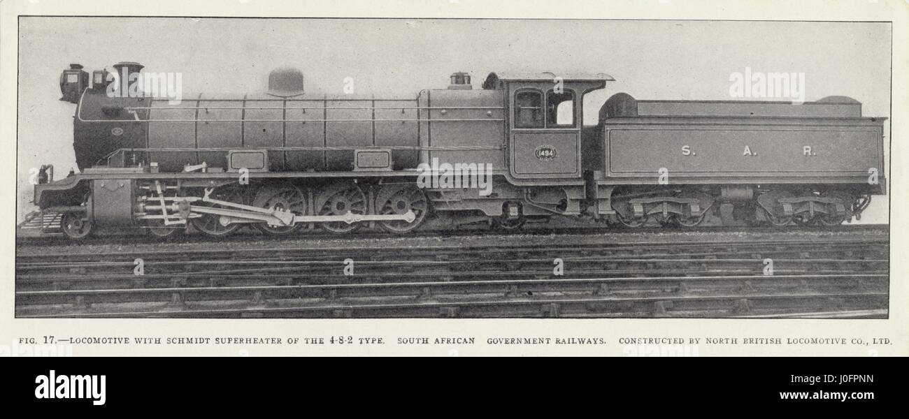 Locomotiva n. 1494: "locomotiva con surriscaldatore Schmidt del 4-8-2 tipo', costruito dalla North British Locomtove Company per il governo sudafricano ferrovie. La pubblicazione non identificato Foto Stock