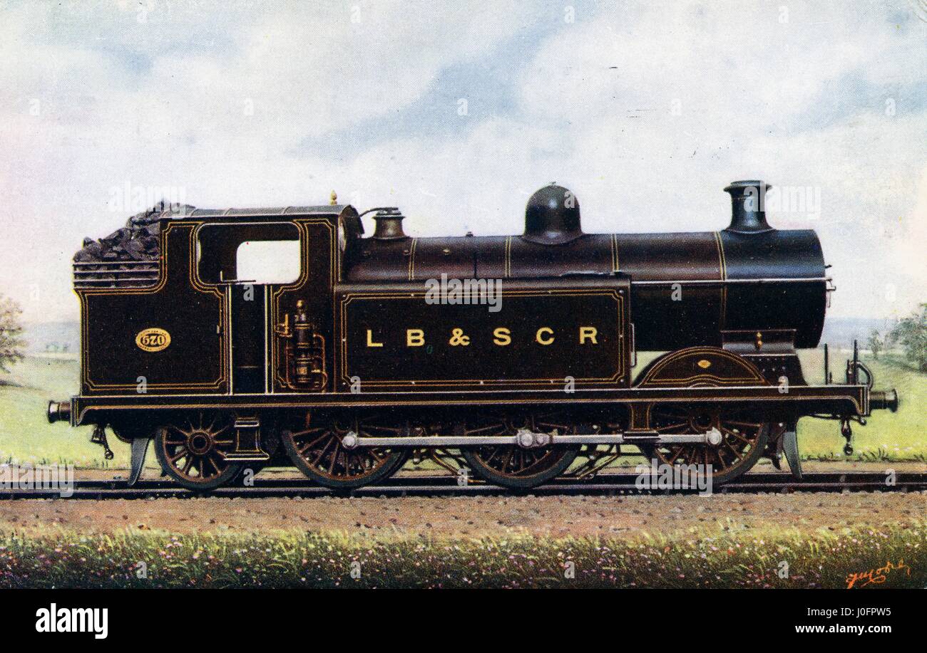 Locomotiva n. 570: ricostruito 0-6-2 locomotiva del serbatoio, da un dipinto di F Moore. Colore Foto Stock Locomotiva n. 570: ricostruito 0-6-2 locomotiva del serbatoio, da un dipinto di F Moore. Colore Foto Stock
