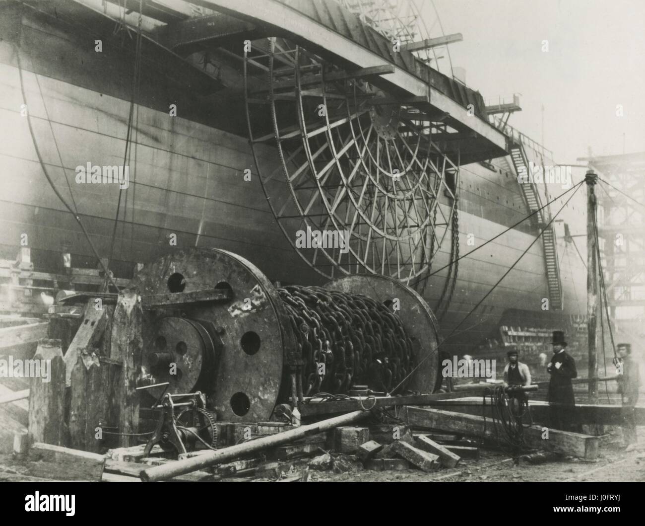 Gli uomini a fianco del controllo in avanti il tamburo del Great Eastern, Novembre 1857 Foto Stock