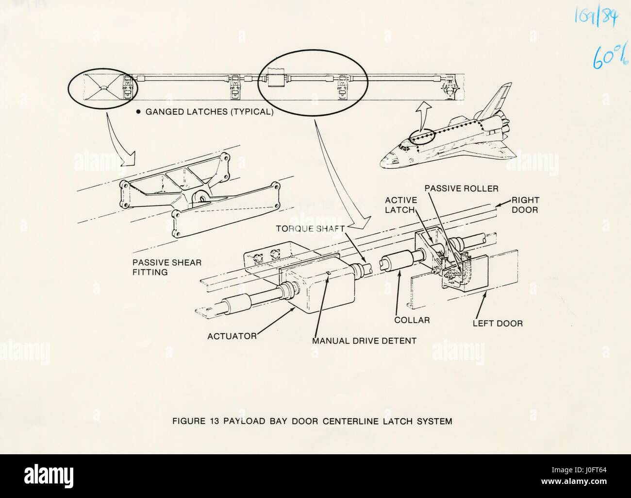 Diagramma del payload bay di mezzeria dello sportello sistema di aggancio dello Space Shuttle Orbiter Foto Stock