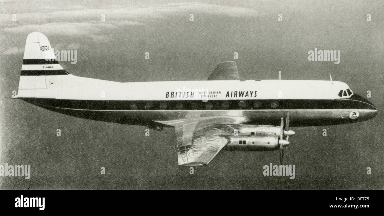 Vickers Viscount con quattro Rolls-Royce Dart motori a turboelica nei colori del BWIA Foto Stock