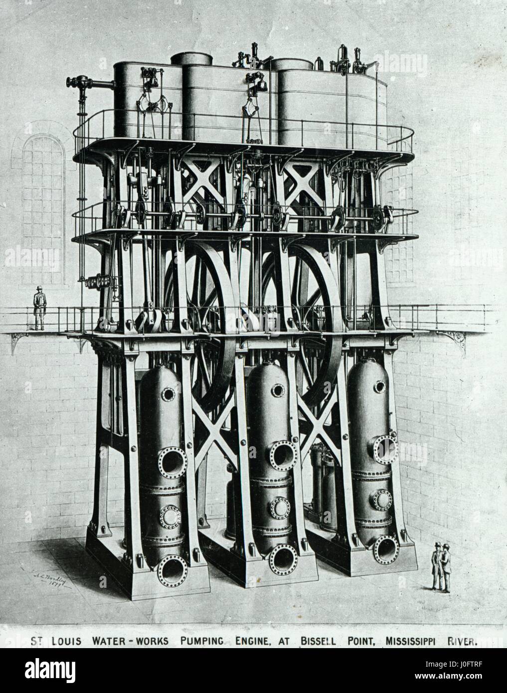 St Louis acqua-opere il pompaggio motore al punto Bissell, Mississippi River, da un disegno datato 1899 Foto Stock