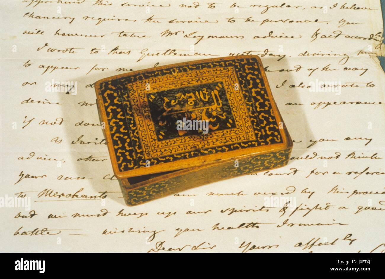 Lettera da J Watt, 1803, fotografati con scatola di tabacco da fiuto Foto Stock