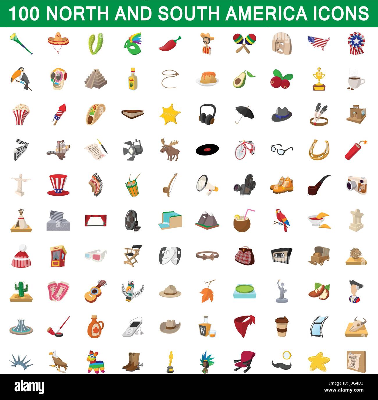 100 il nord e sud america e set di icone Illustrazione Vettoriale