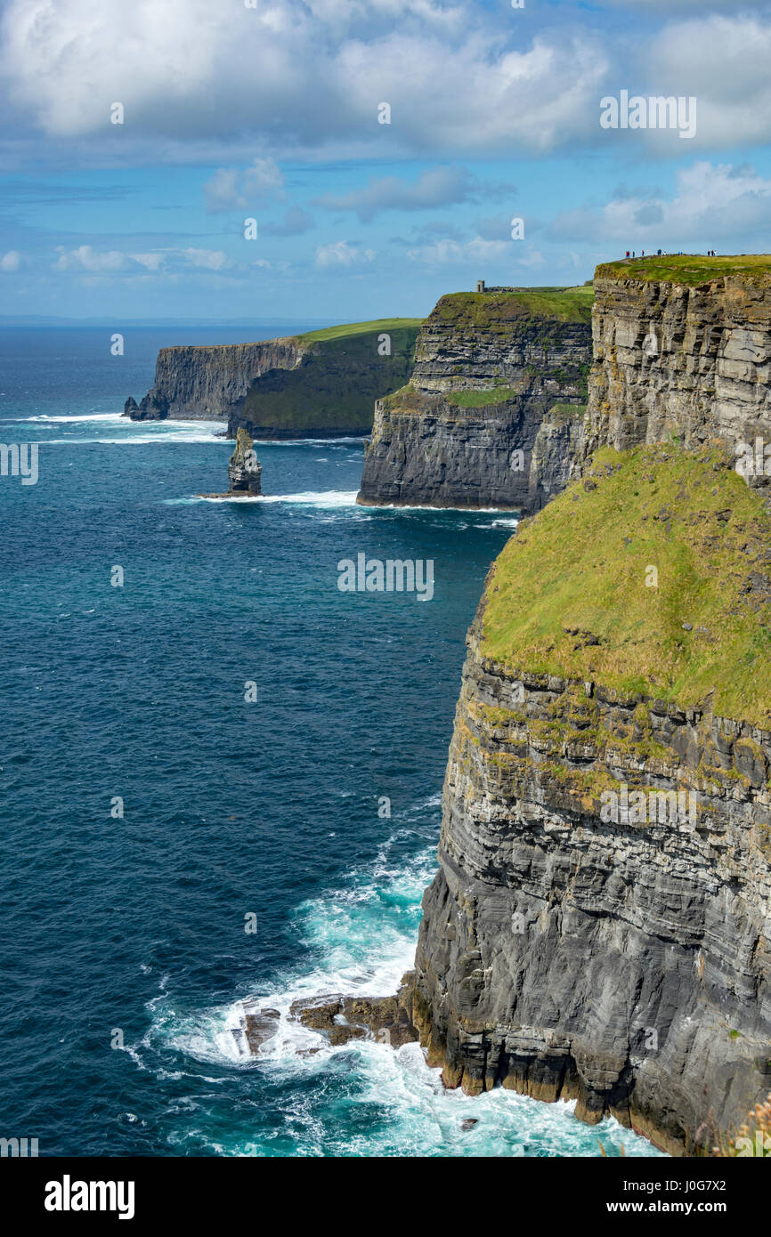 Le scogliere di Moher, guardando a nord-est verso o'Brien's Tower, County Clare, Irlanda Foto Stock