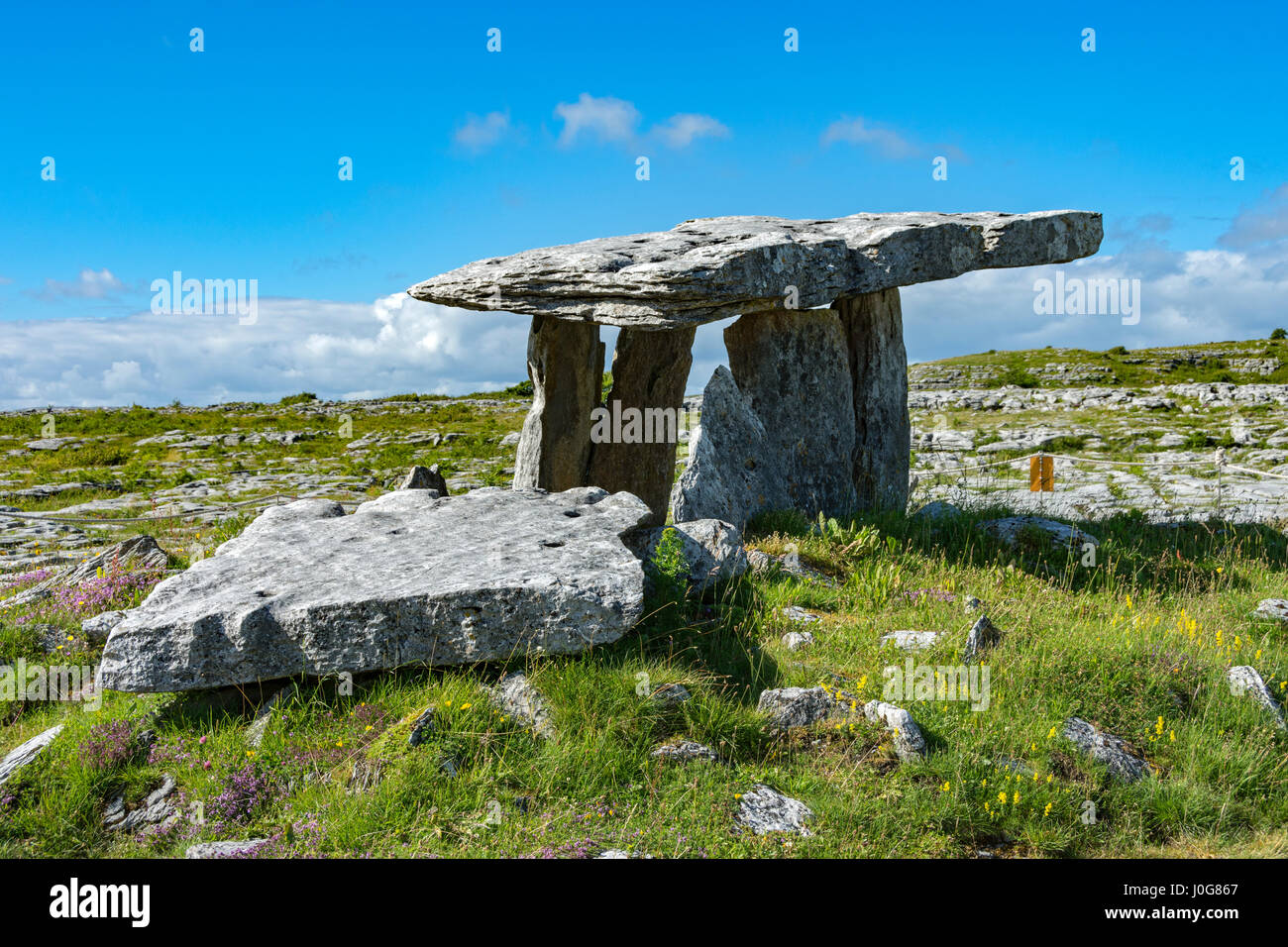 Poulabrone Dolmen, un portale del Neolitico tomba su The Burren, County Clare, Irlanda Foto Stock